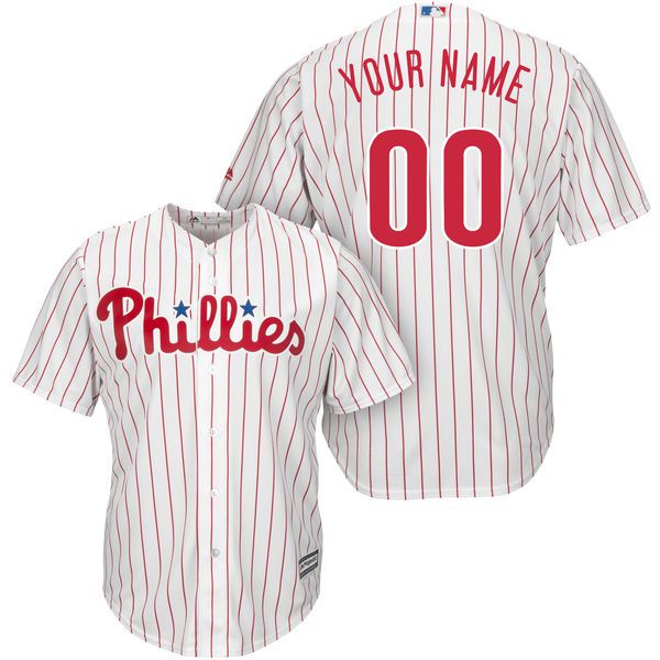 Men Philadelphia Phillies Majestic White Red Home Cool Base Custom MLB Jersey